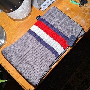 Tommy scarf logo colors on both ends.